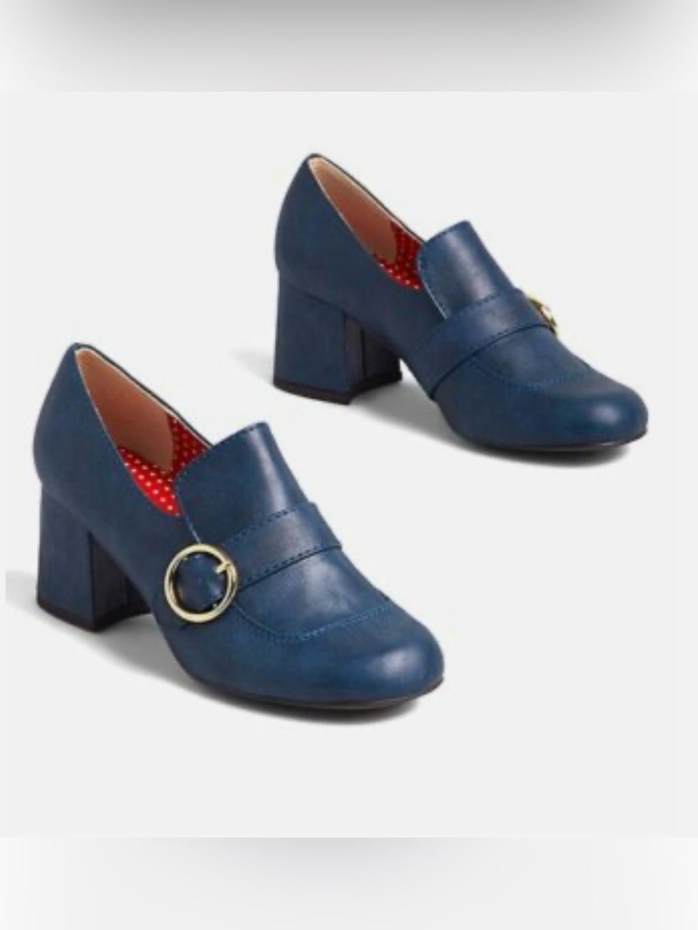 But Another Innocent Tail CATBERRY Denim Blue Red Polka Dot Heeled Buckle Loafer